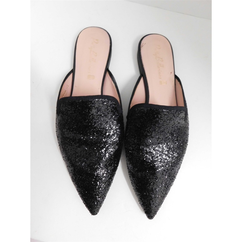 Pretty Ballerinas Black Glitter Open Back Pointy Mules Flats 41 - Picture 3 of 6